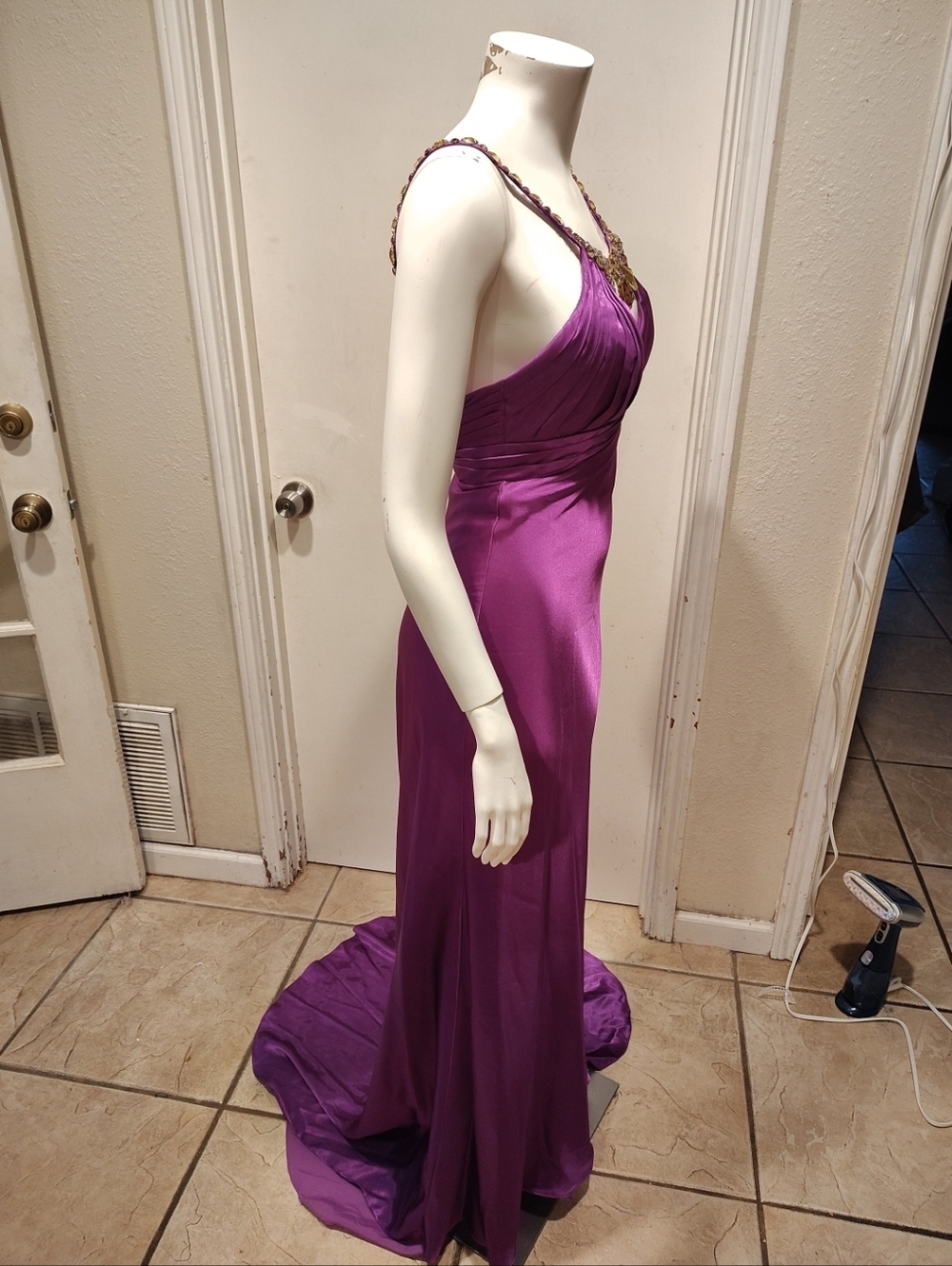Flirt By Maggie Sottero Embellished Bright Violet Satin Formal Dress Sz 2 Fairy - Picture 4 of 9